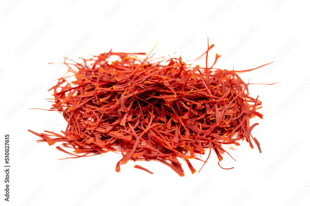 Fototapeta premium Saffron isolated on white background. Close-up. Iranian or Persian saffron