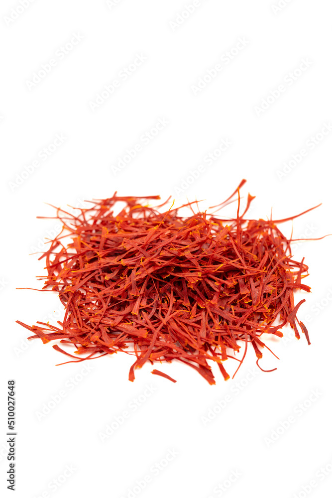 Fototapeta premium Saffron isolated on white background. Close-up. Iranian or Persian saffron