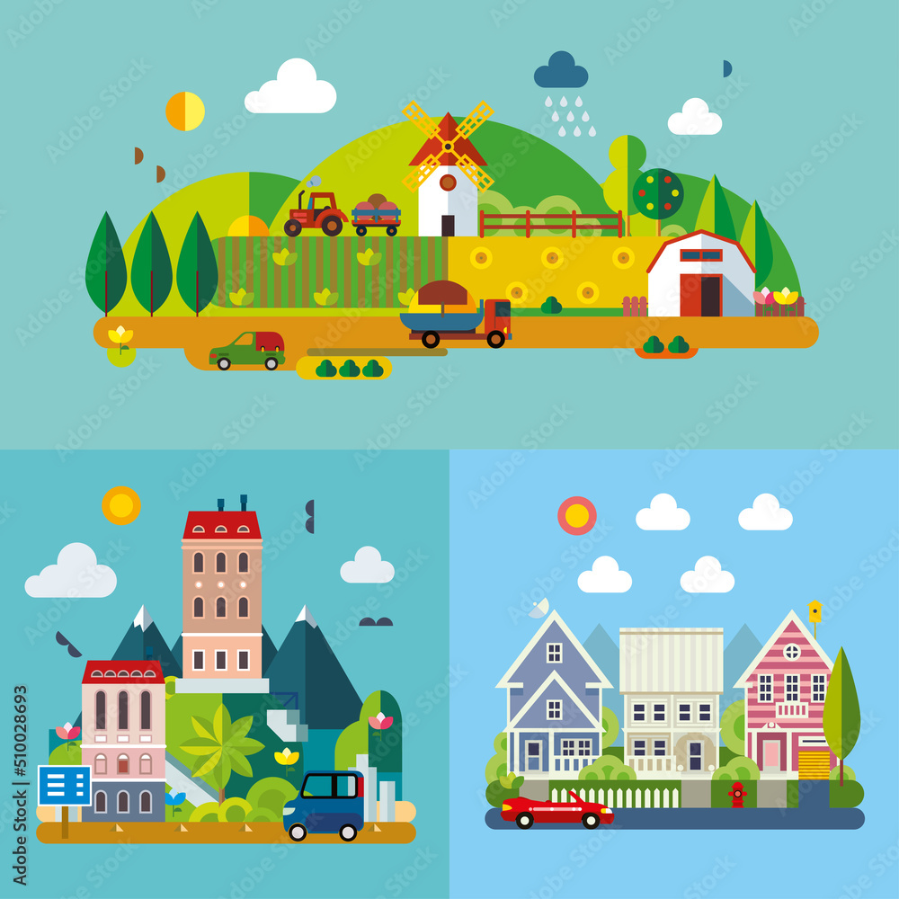 Set of different landscapes in the flat style
Set of different landscapes in the flat style