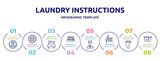 laundry instructions concept infographic design template. included shower place, scholar bus stop, car rental, ferry carrying cars, policeman figure, babysitter and child, four toe footprint, 60