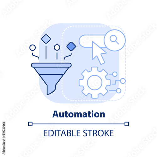 Automation light blue concept icon. Software for repetitive tasks. SEO abstract idea thin line illustration. Isolated outline drawing. Editable stroke. Arial, Myriad Pro-Bold fonts used