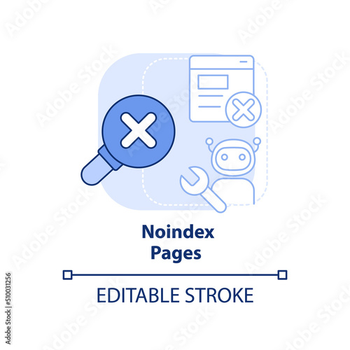 Noindex pages light blue concept icon. Exclude page from search result. SEO principle abstract idea thin line illustration. Isolated outline drawing. Editable stroke. Arial, Myriad Pro-Bold fonts used photo
