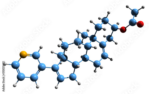 3D image of Abiraterone acetate skeletal formula - molecular chemical structure of medication used to treat prostate cancer isolated on white background photo