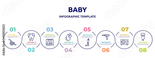 baby concept infographic design template. included handicap, caries, momentum, type a, prothesis, medical drill, sterilization, baby cream icons and 8 option or steps.
