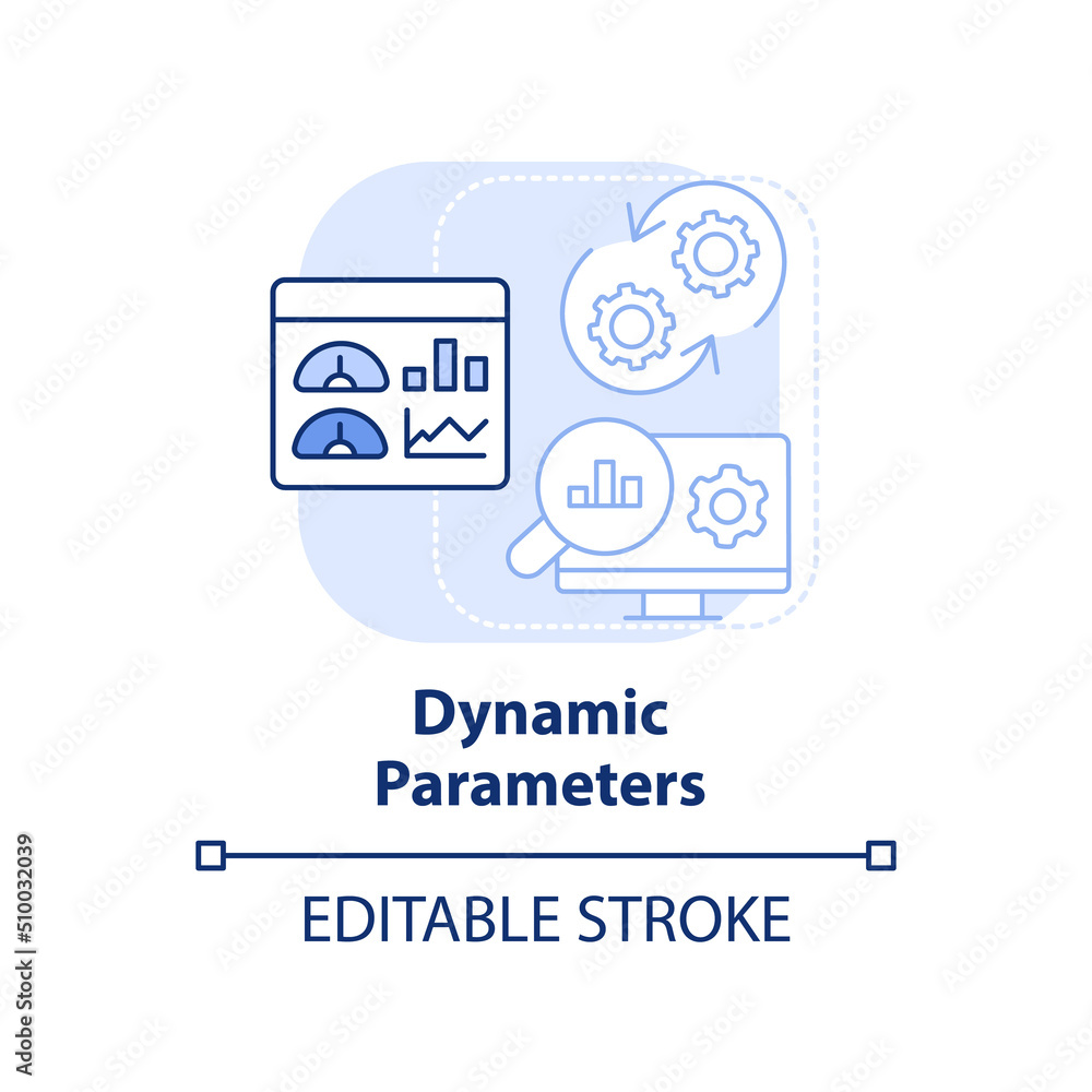 Dynamic parameters light blue concept icon. Advanced search engine optimization abstract idea thin line illustration. Isolated outline drawing. Editable stroke. Arial, Myriad Pro-Bold fonts used Dynamic parameters light blue concept icon. Advanced search engine optimization abstract idea thin line illustration. Isolated outline drawing. Editable stroke. Arial, Myriad Pro-Bold fonts used