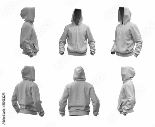 3d hoodie pattern with hood and pockets for design on white background
