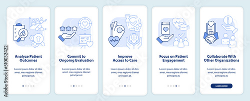 Advancing healthcare system light blue onboarding mobile app screen. Walkthrough 5 steps editable graphic instructions with linear concepts. UI, UX, GUI template. Myriad Pro-Bold, Regular fonts used