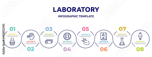 laboratory concept infographic design template. included fee, mechanics, microscope slides, brackets, organ, biography, erlenmeyer, separating funnel icons and 8 option or steps.