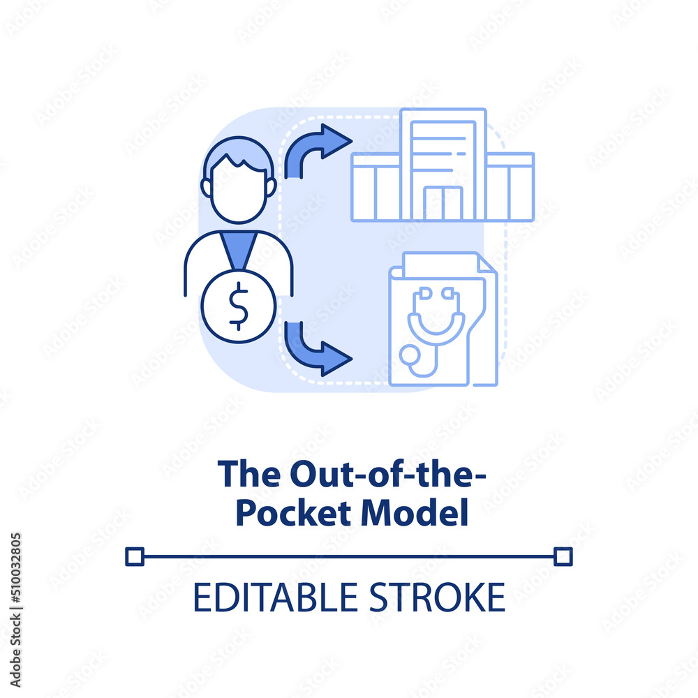 Out-of-the-pocket model light blue concept icon. Health system model abstract idea thin line illustration. No insurance. Isolated outline drawing. Editable stroke. Arial, Myriad Pro-Bold fonts used Out-of-the-pocket model light blue concept icon. Health system model abstract idea thin line illustration. No insurance. Isolated outline drawing. Editable stroke. Arial, Myriad Pro-Bold fonts used
