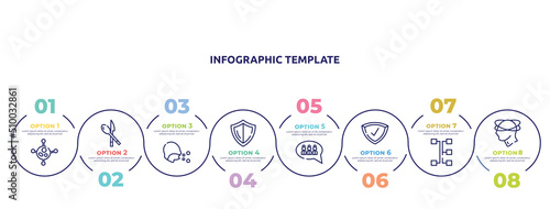 concept infographic design template. included virus, cutlery, cough, shield, group, protected, transmission, dizziness icons and 8 option or steps.