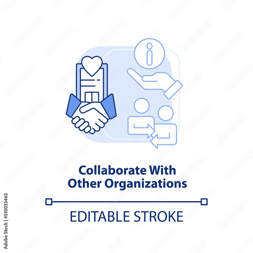 Collaborate with other organizations light blue concept icon. Improving healthcare abstract idea thin line illustration. Isolated outline drawing. Editable stroke. Arial, Myriad Pro-Bold fonts used