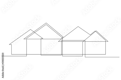 One line logo design of real estate agency. Continuous line country houses.