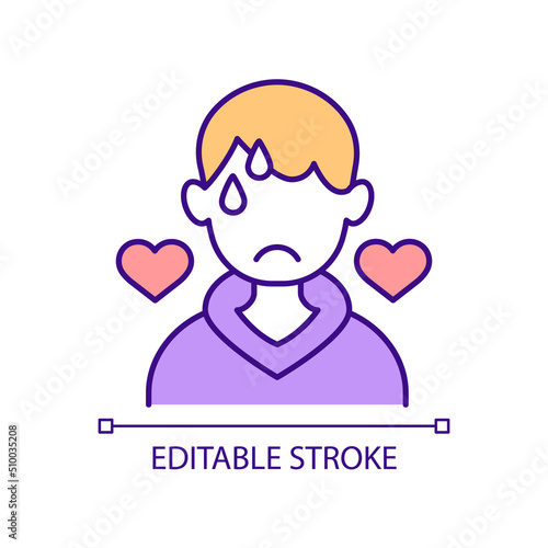 Excessive teen sweating during puberty RGB color icon. Fall in love as teenager. Psychological distress. Isolated vector illustration. Simple filled line drawing. Editable stroke. Arial font used