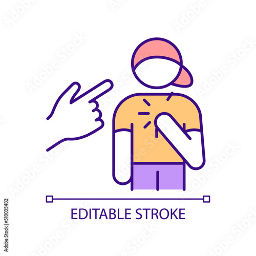 Peer pressure on teenager RGB color icon. Rejected adolescent. Bullying. Stress during adolescence. Isolated vector illustration. Simple filled line drawing. Editable stroke. Arial font used