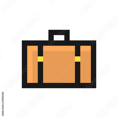 Suitcase icon in pixel art design isolated on white background, vector sign symbol