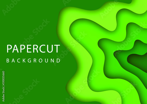 Green abstract papercut vector graphic template concept style background, 3d element shape template abstract papercut business background. © Ake Studio