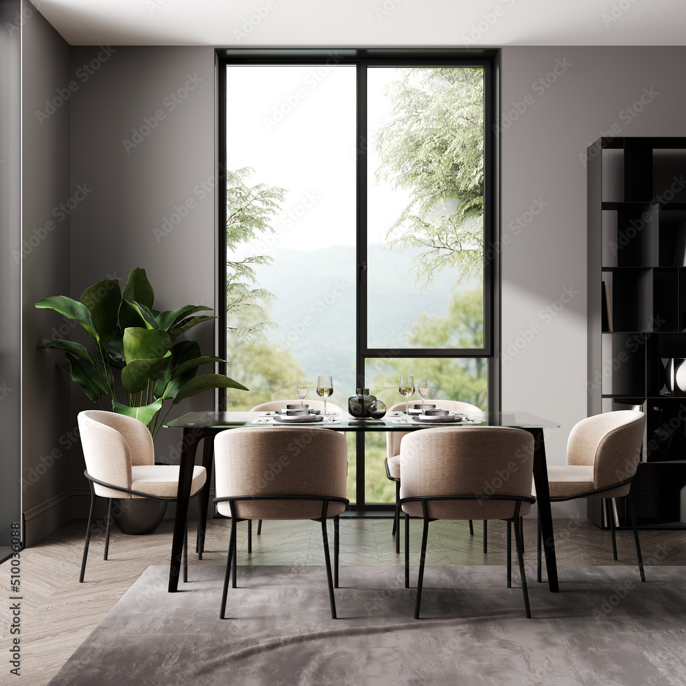 Fototapeta premium Scandinavian style living-room interior with modern furniture, 3D rendering.