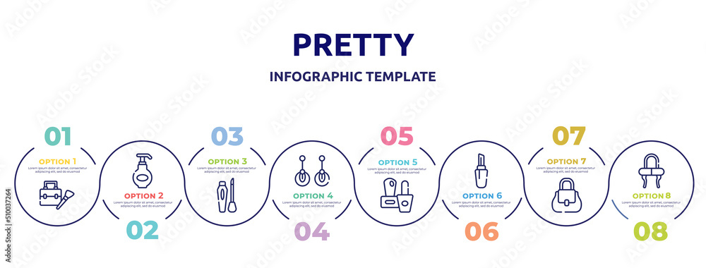 pretty concept infographic design template. included big makeup box, moisturizing lotion, liquid lipstick, two earrings, two nail polish, lipstick with cover, women handbag, mirrored vanity desk pretty concept infographic design template. included big makeup box, moisturizing lotion, liquid lipstick, two earrings, two nail polish, lipstick with cover, women handbag, mirrored vanity desk