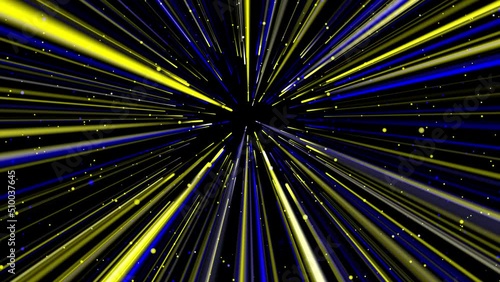Yellow and blue rays of light approach the viewer and change the angle of illumination against the background of 
the starry sky. Endless cycle. The loop