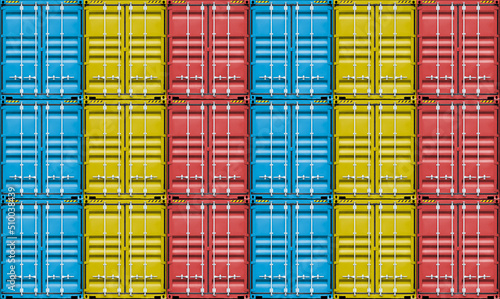 Stack of colorful containers box cargo in port shipping yard, Containers front view, logistic import export goods of freight carrier and transport industry concept, Seamless pattern texture background