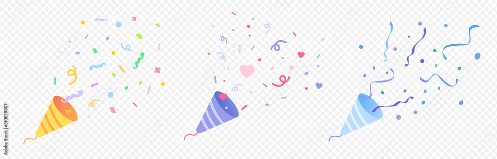 cute party popper illustration set. confetti, explosion, firecracker,  celebration. Vector drawing. Hand drawn style.
 - obrazy, fototapety, plakaty 
