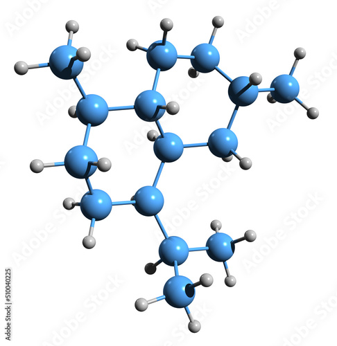  3D image of Cadinene skeletal formula - molecular chemical structure of isomeric hydrocarbon isolated on white background