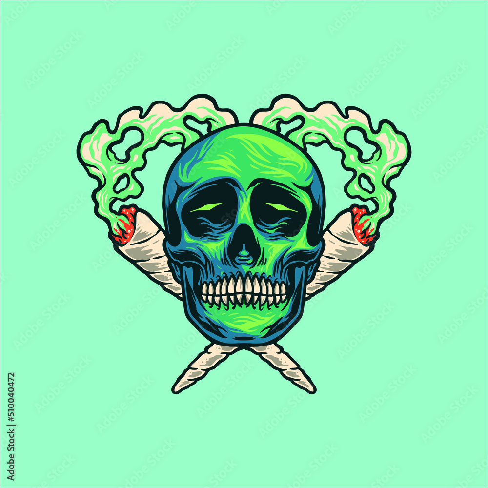 smoke weed and skull illustration vector design Stock Vector | Adobe Stock