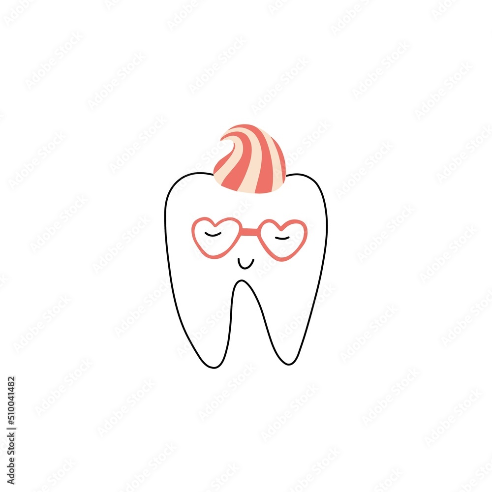 Funny Tooth with toothpaste hand drawn vector illustration. Isolated on white background Funny Tooth with toothpaste hand drawn vector illustration. Isolated on white background