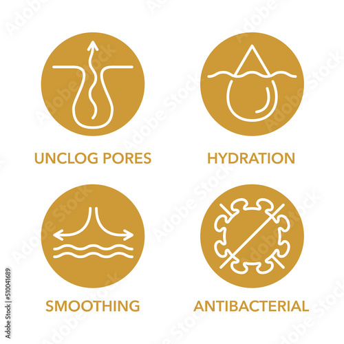 Facial acne cleanser properties - icons set 