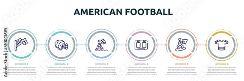 american football concept infographic design template. included checkered flag, hockey helmet, kitesurfing, score board, wakeboarding, t-shirts icons and 6 option or steps.