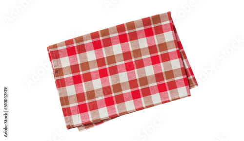 Red napkin, nablecloth, dish towels isolated on white