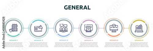 general concept infographic design template. included annual fee, credit risk, brand engagement, atm cash, 3d modeling, info chart icons and 6 option or steps.