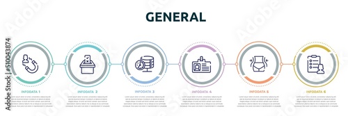 general concept infographic design template. included user attraction, referendum, real time data, user data, weight loss, profile list icons and 6 option or steps.