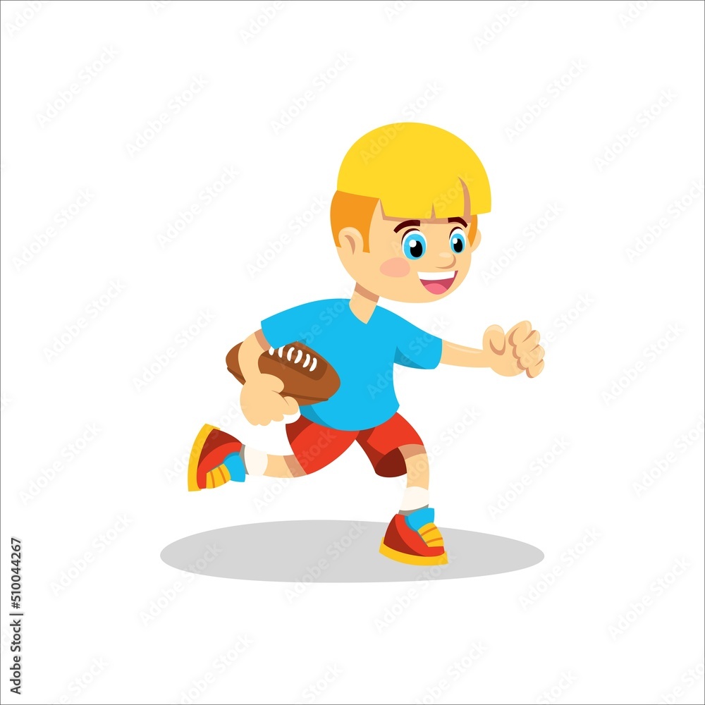 Little boy playing rugby or american football illustration Little boy playing rugby or american football illustration