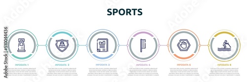 sports concept infographic design template. included atm hine, ssl, business journal, bow flags, ad blocker, water ski icons and 6 option or steps.