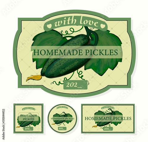 HOME-MADE CUCUMBER LABELS. Sticker for homemade pickled cucumbers in a jar. Template for a craft chef. Pickles. home pickling.
