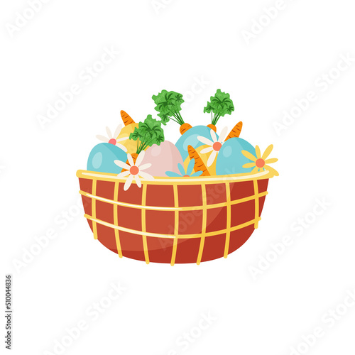 Basket with Eggs  Carrots and Flower
