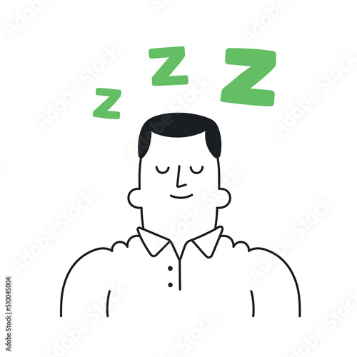 Happy businessman resting and sleeping. Outline, linear, thin line, doodle art. Simple style with editable stroke.
