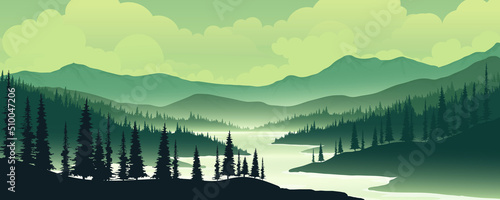 Landscapes with mountains and rivers, vectors, mountain shadows In the incoming or cold.