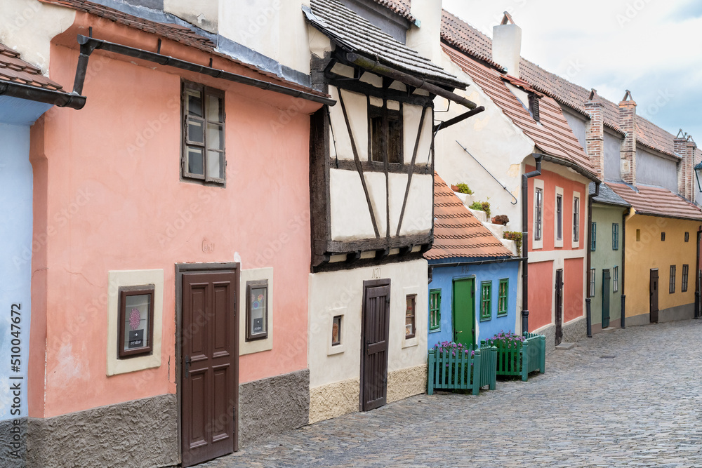 View of historic Golden Lane (Zlata Ulicka) in Prague, Czech republic. Place where alchemists lived and worked in past