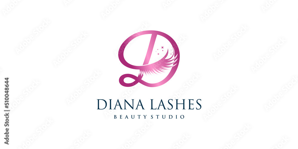 Letter D icon logo design with creative element lashes style Premium Vector