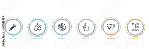 concept infographic design template. included syringe, blood test, avoid crowds, fever, protected, transmission icons and 6 option or steps.