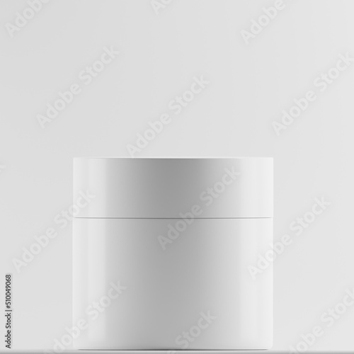 plastic white jar cosmetic mockup a front view 3d render © Josephait