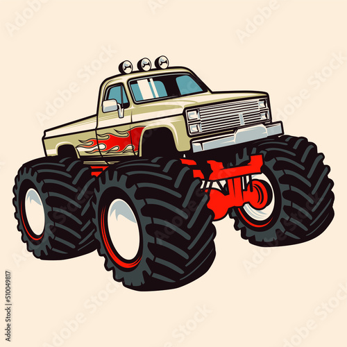 monster truck vector logo design inspiration, Design element for logo, poster, card, banner, emblem, t shirt. Vector illustration
