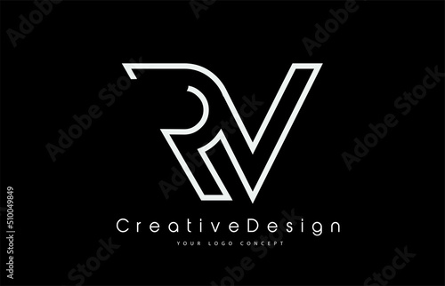 RV R V Letter Logo Design in White Colors.