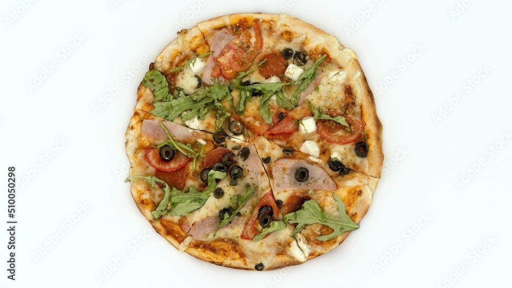 Mixed Pizza isolated, 3d rendering.