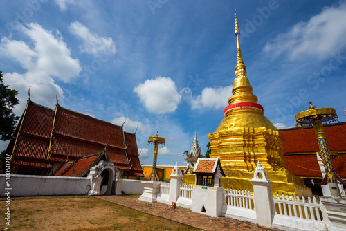 The Golden pagoda at Wat Pong Sanuk Nuea Temple, Lampang, Thailand.