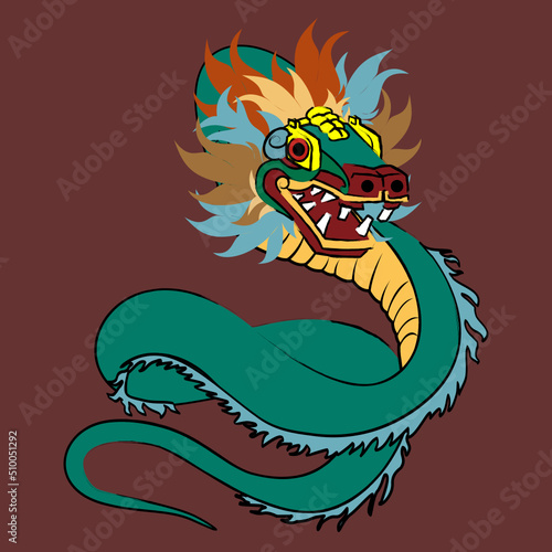 prehispanic mexican god tattoo. quetzalcoatl feathered Serpent illustration in vector format photo