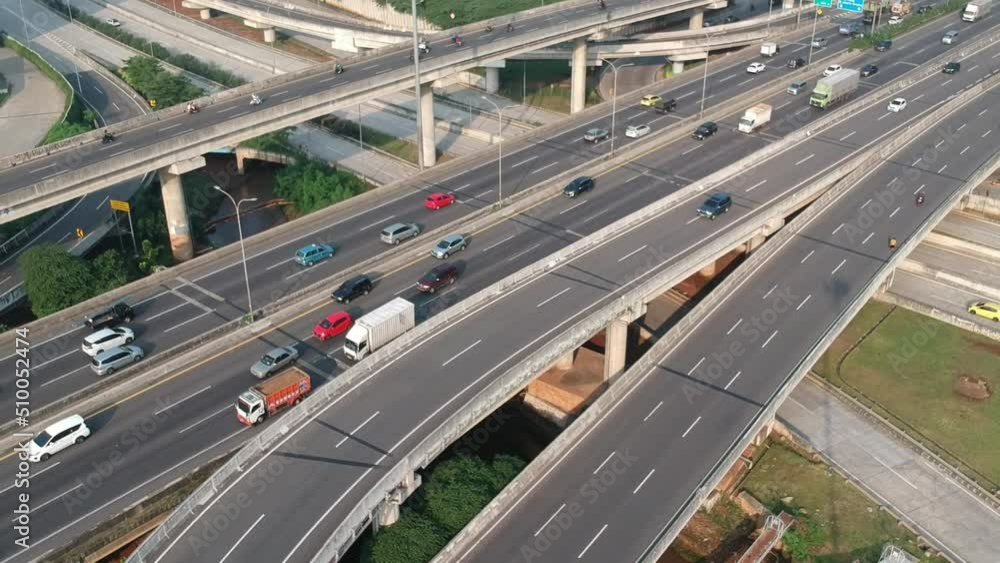 Aerial view of highway traffic flow in the city of jakarta. Aerial view of highway traffic flow in the city of jakarta.