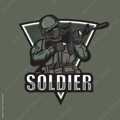 Sport logo label. Soldiers ready to shoot. Military vector EPS10